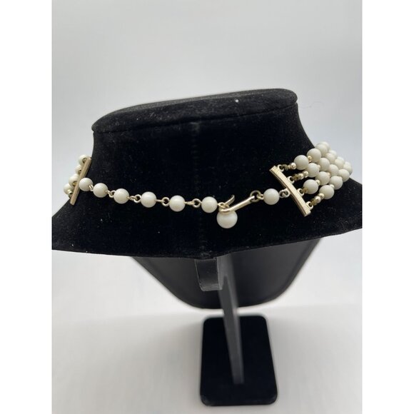 Early 1950's  Simulated Pearl & Gold Tone Beads 4 Strand Necklace, Adjustable, 1 - Picture 5 of 7